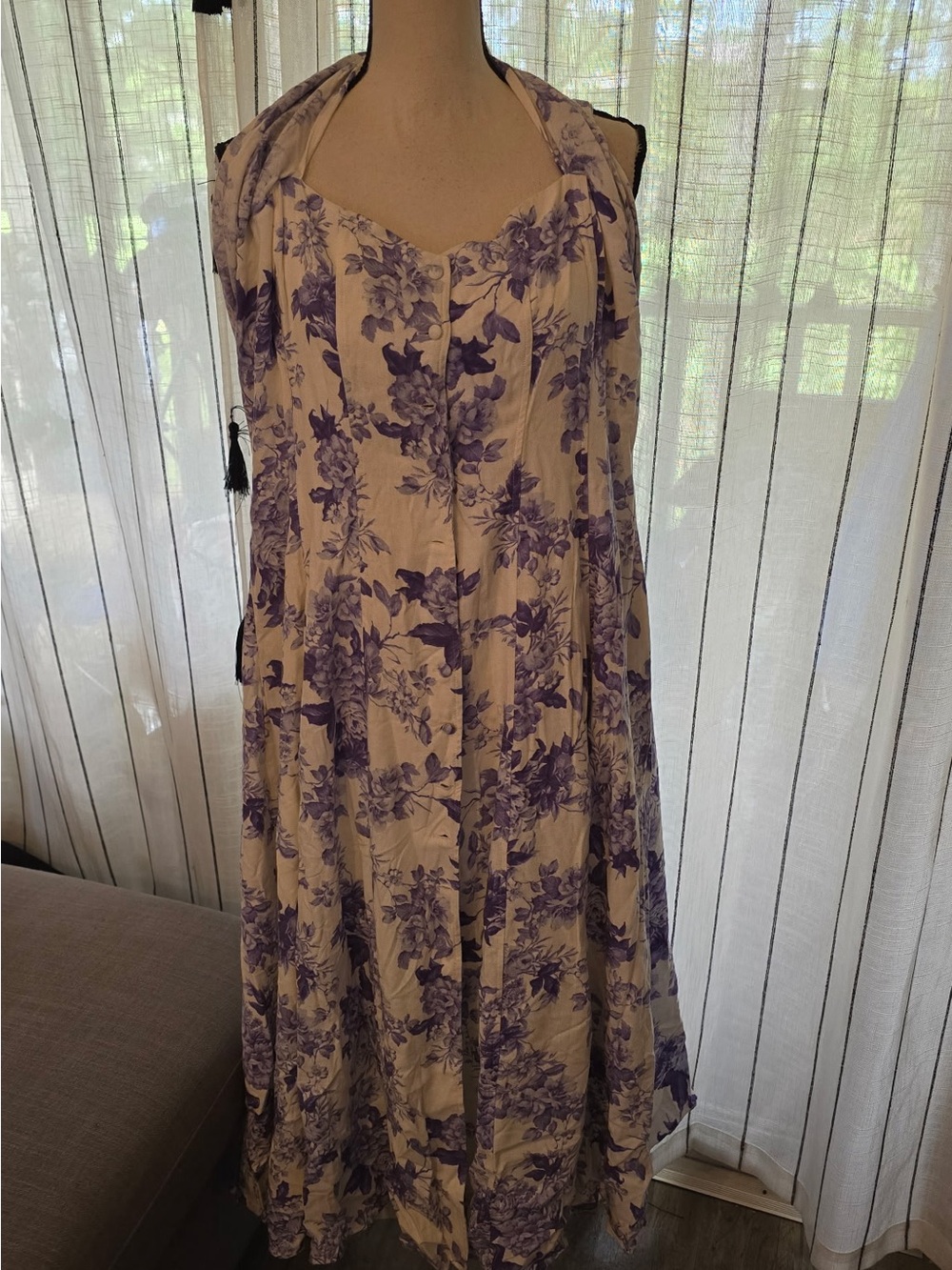 Taylor Cream Maxi Dress with Purple Floral Pattern